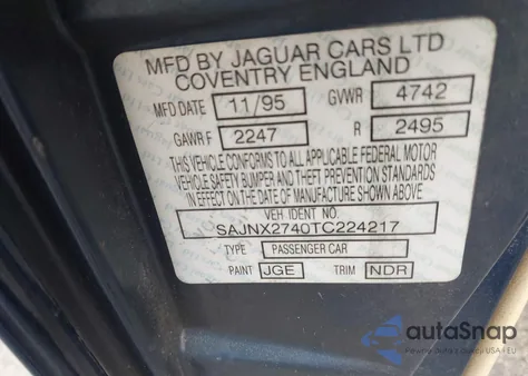 1996 Jaguar Xjs 2+2 from USA, damaged, VIN SAJNX2740TC224217